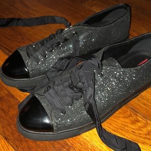 Prada glitter ribbon tie sneakers